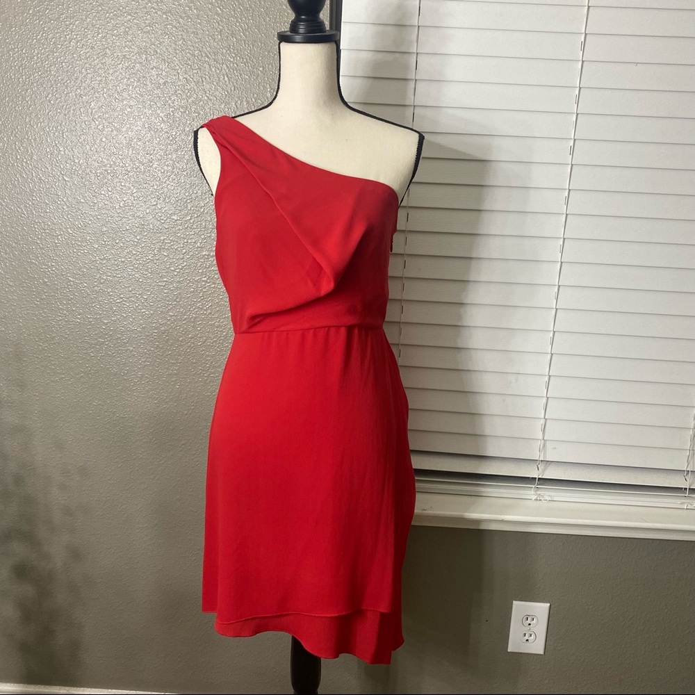 BCBG MaxAzria Red one strap flowy mid length dress